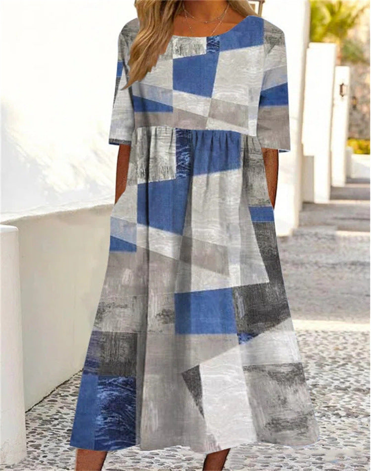 Women's Loose Round Neck Swing Dress Pi-Mart