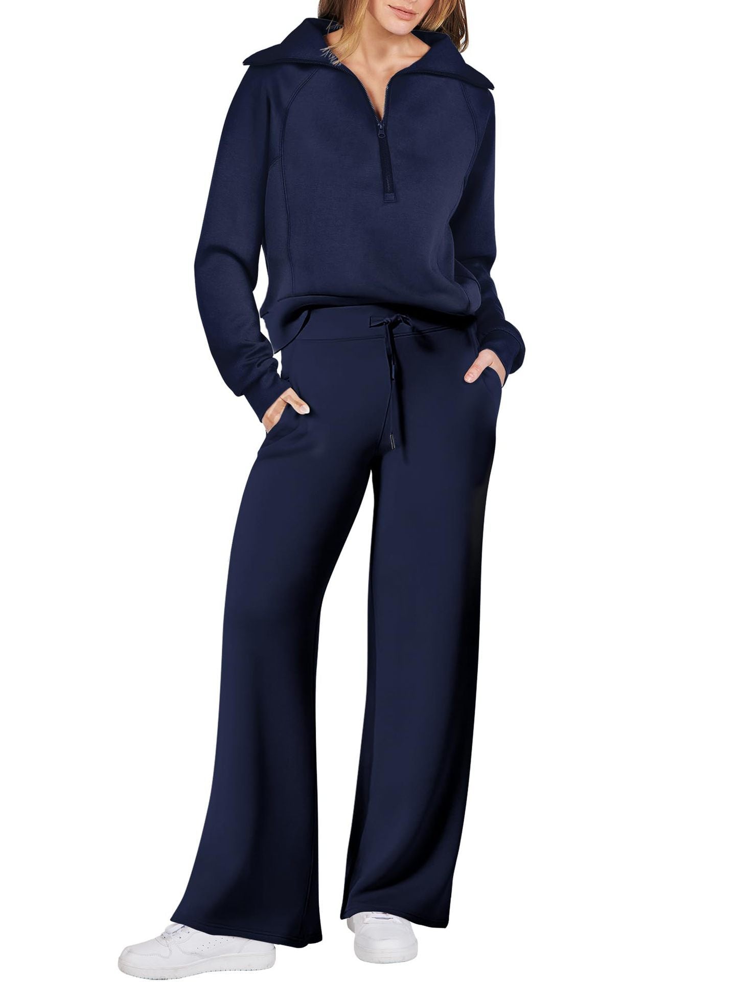 Leisure Sports Suit Long-sleeve Zipper Sweatshirt Wide Leg Pants Two-piece Set Pi-Mart