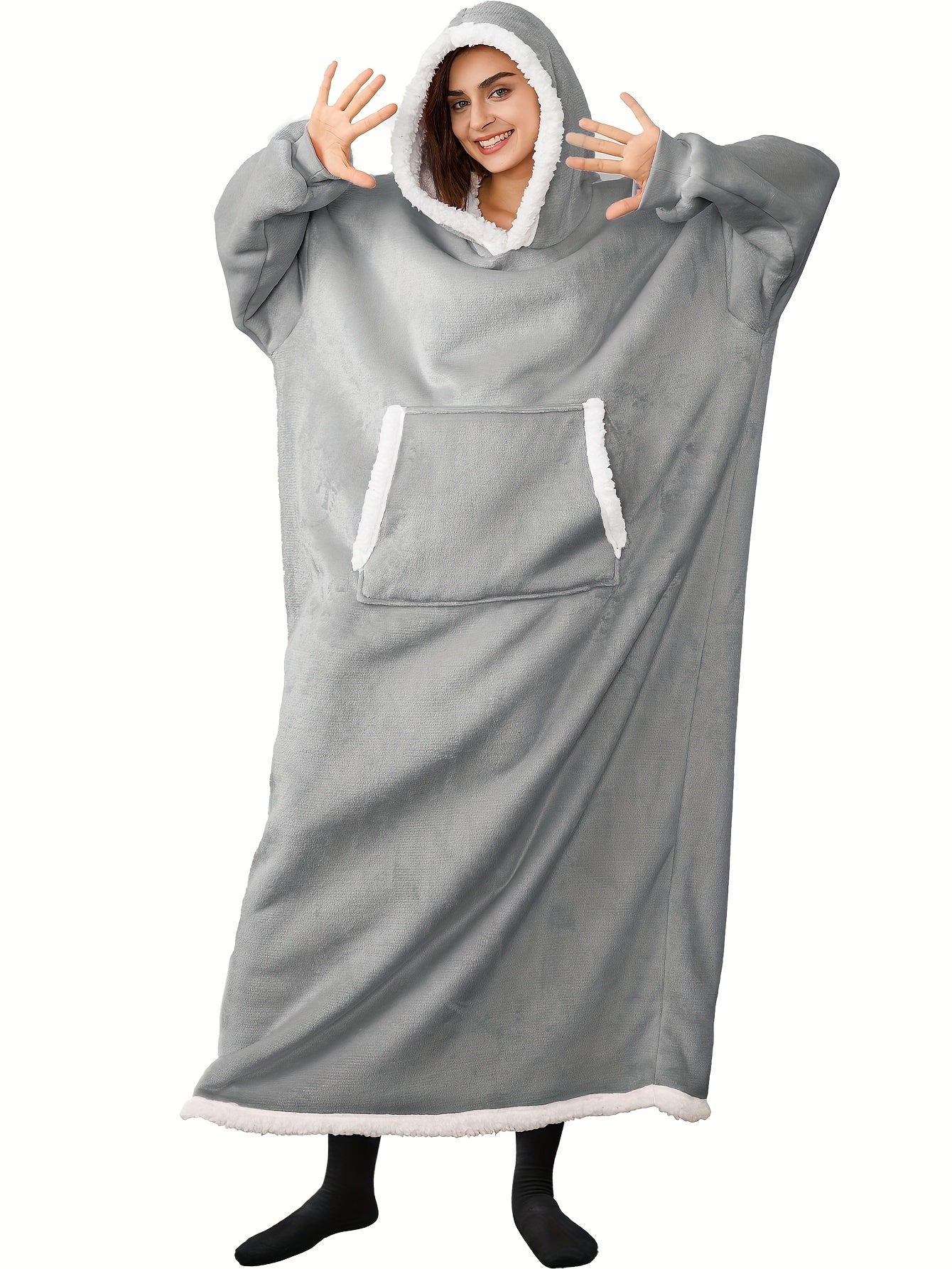 Women's Casual Lounge Robe - Plus Size Sherpa Fleece Hooded Extra Long Warm Oversized Wearable Blanket With Pockets - For Women - Perfect for Cozy Nights & Relaxation - Ideal Gift for Birthday & Holidays
