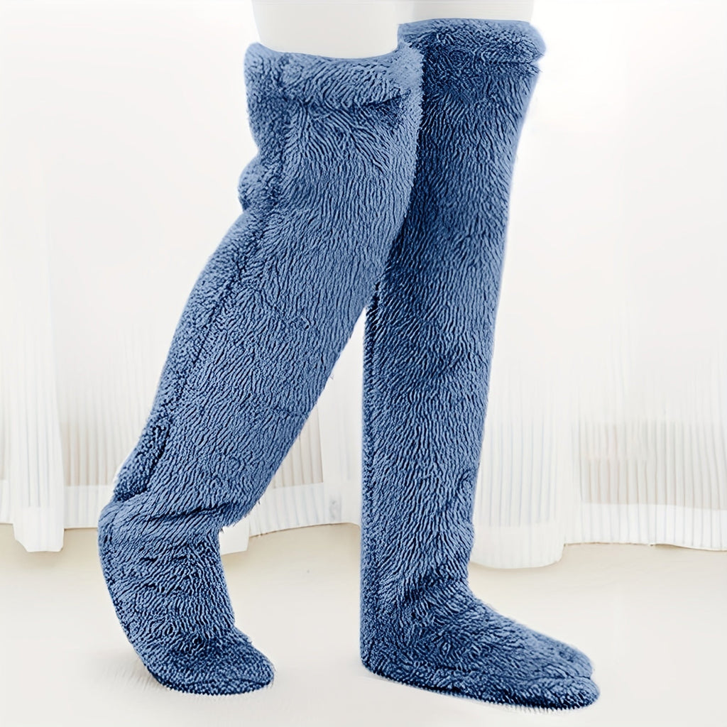Cozy Couple's Thigh-High Fuzzy Socks - Warm, Durable Knit Over-The-Knee Stockings, Easy-Care Solid Hosiery Lootquake LLC