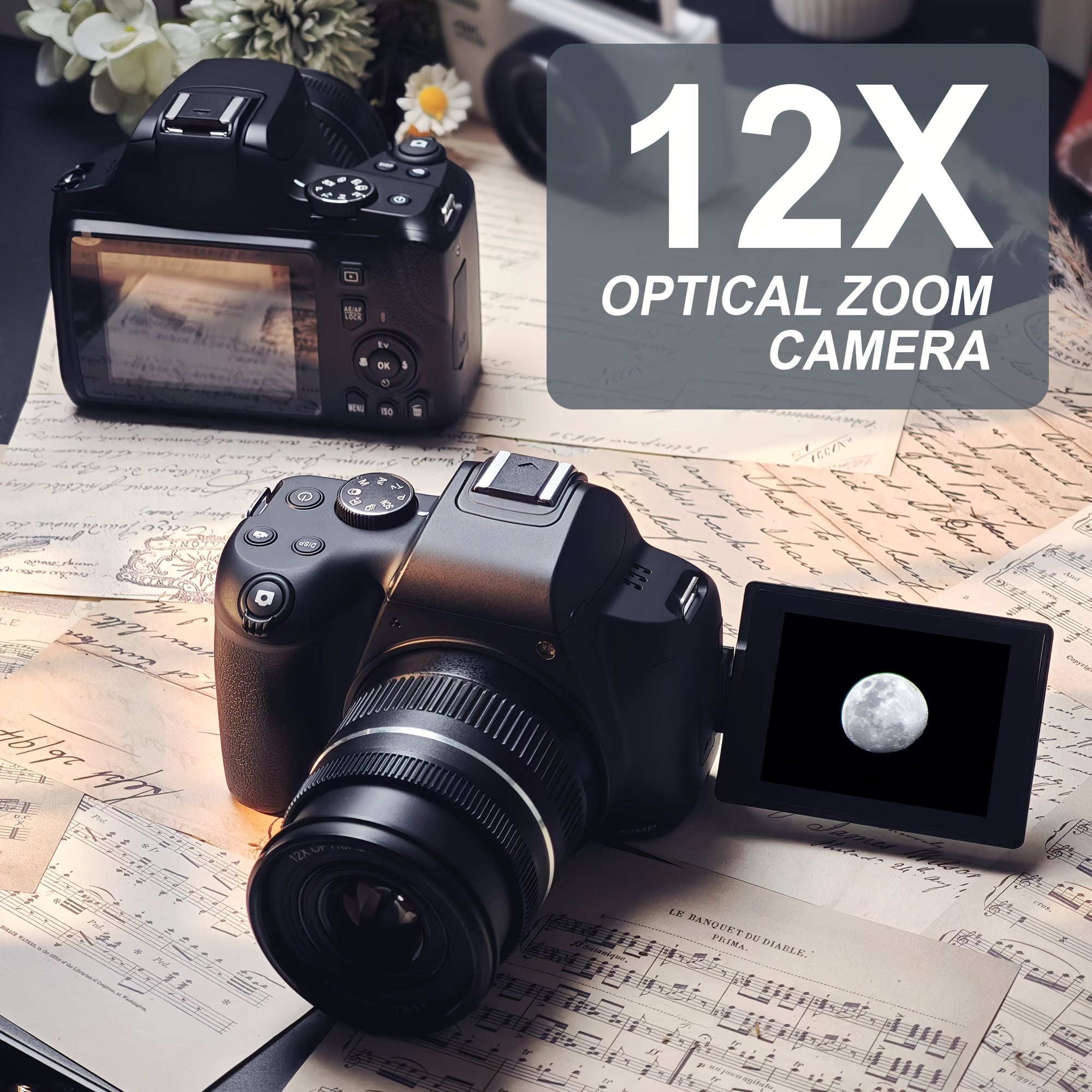 KOMERY W3 Digital Camera, 72MP And 12x Optical Zoom Autofocus Camera, Suitable For Photography And Video, 4K Video Blog Camera For YouTube, With 270° Flip Screen, Flash Light, WiFi Connection, 64GB SD Card, 2 Rechargeable Ba Lootquake LLC