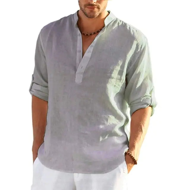 Men's Linen Long Sleeve Shirt Pi-Mart
