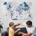 3D Luminous/Magnetic Colored Wooden World Map Aqua Enjoy The Wood