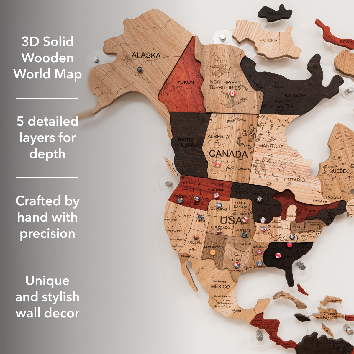 3D Solid Wooden World Map Enjoy The Wood