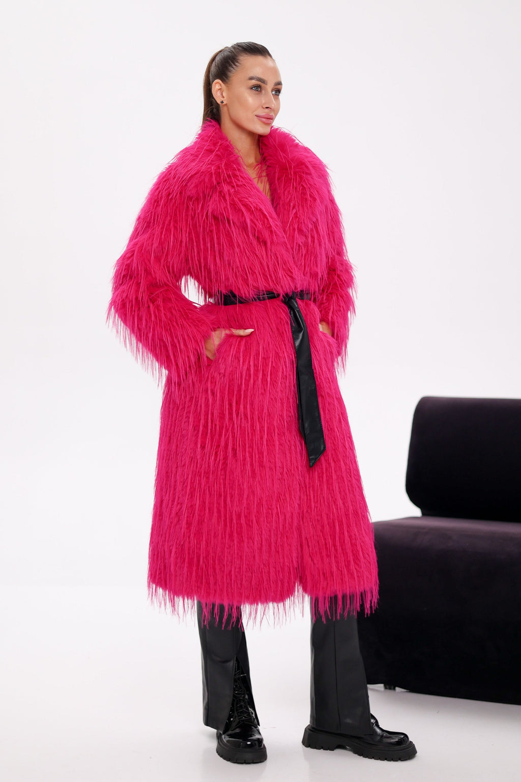 Faux Ostrich Effect Fur Coat - SJB-DIAMOND ELITES