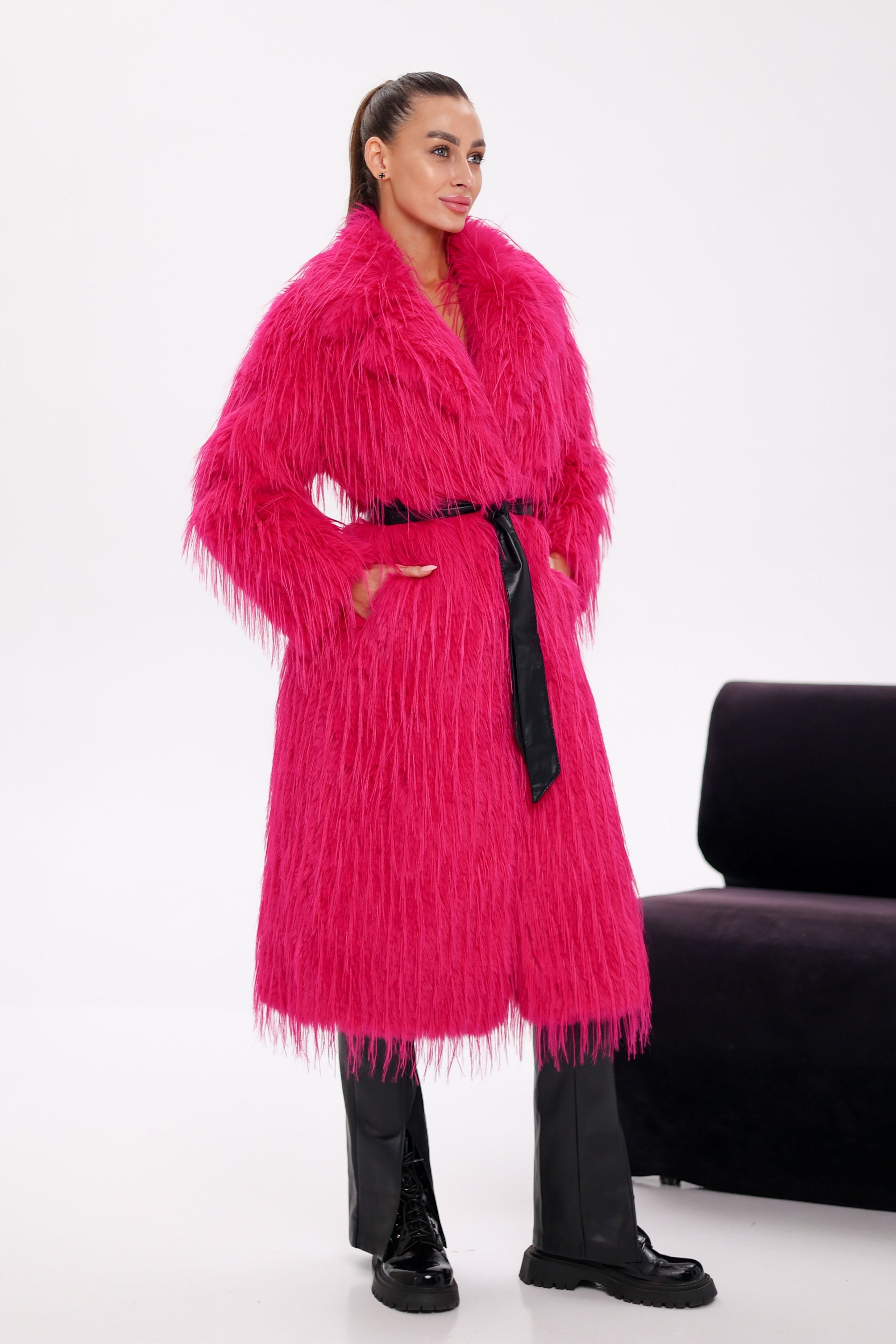 Faux Ostrich Effect Fur Coat - SJB-DIAMOND ELITES