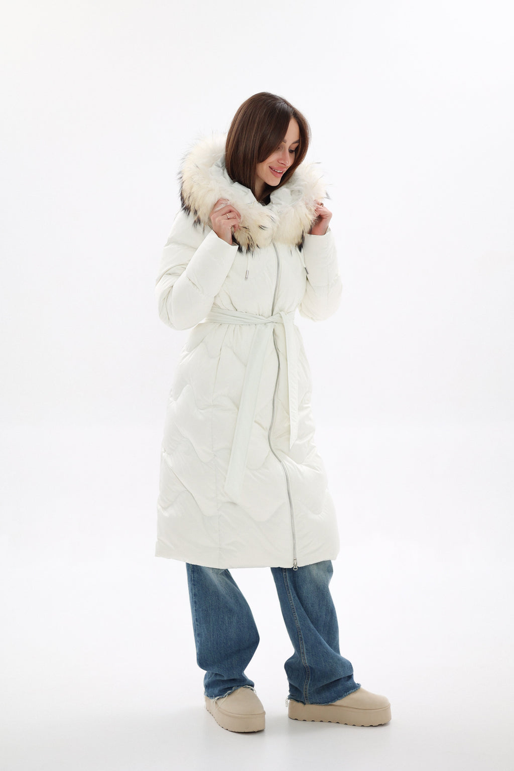 Genuine Fur Trim Down Fill Coat