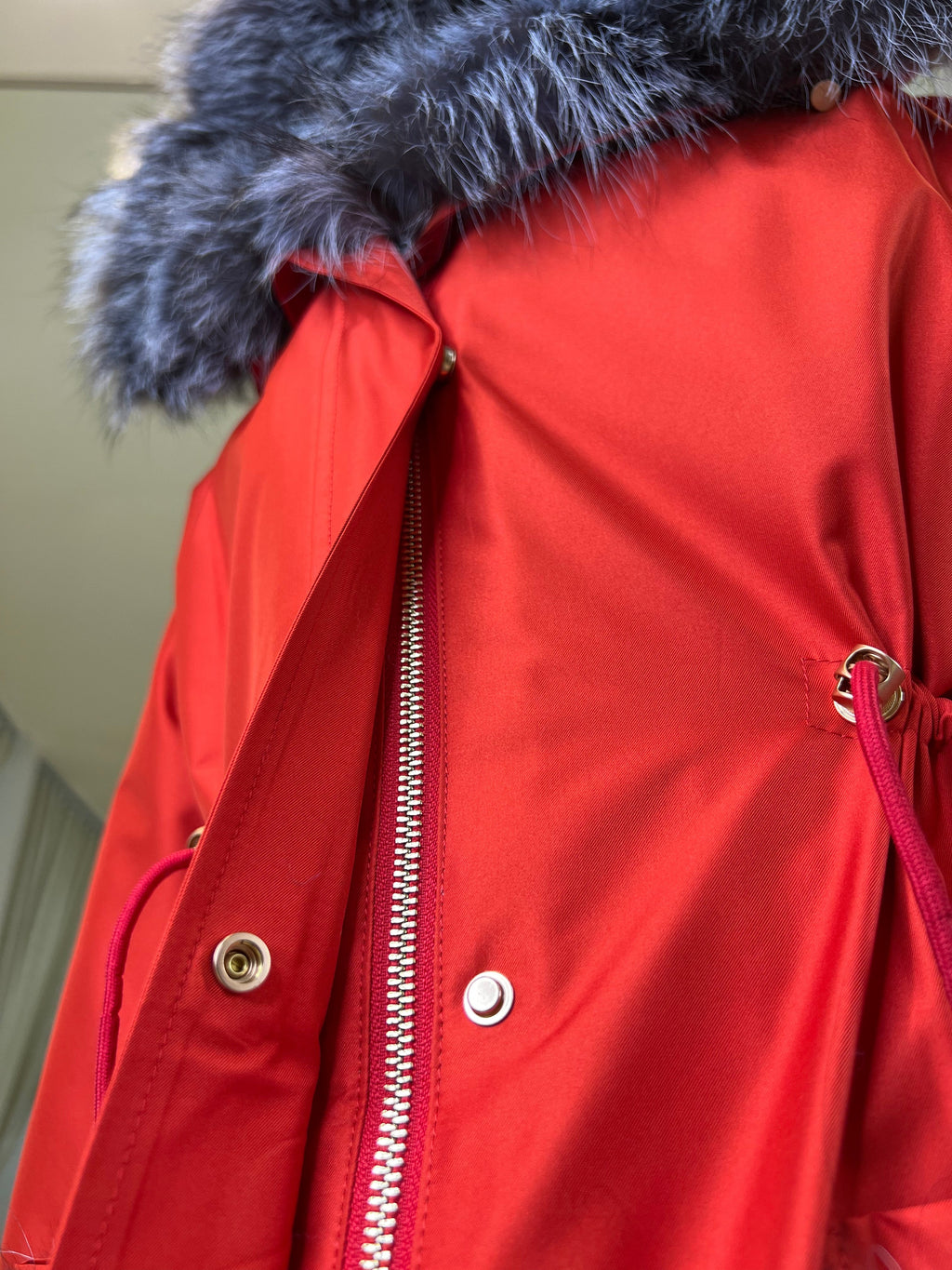 Roma Genuine Silver Fox Fur Rabbit Fur Insulated Parka in Red Alaska® Outerwear Company