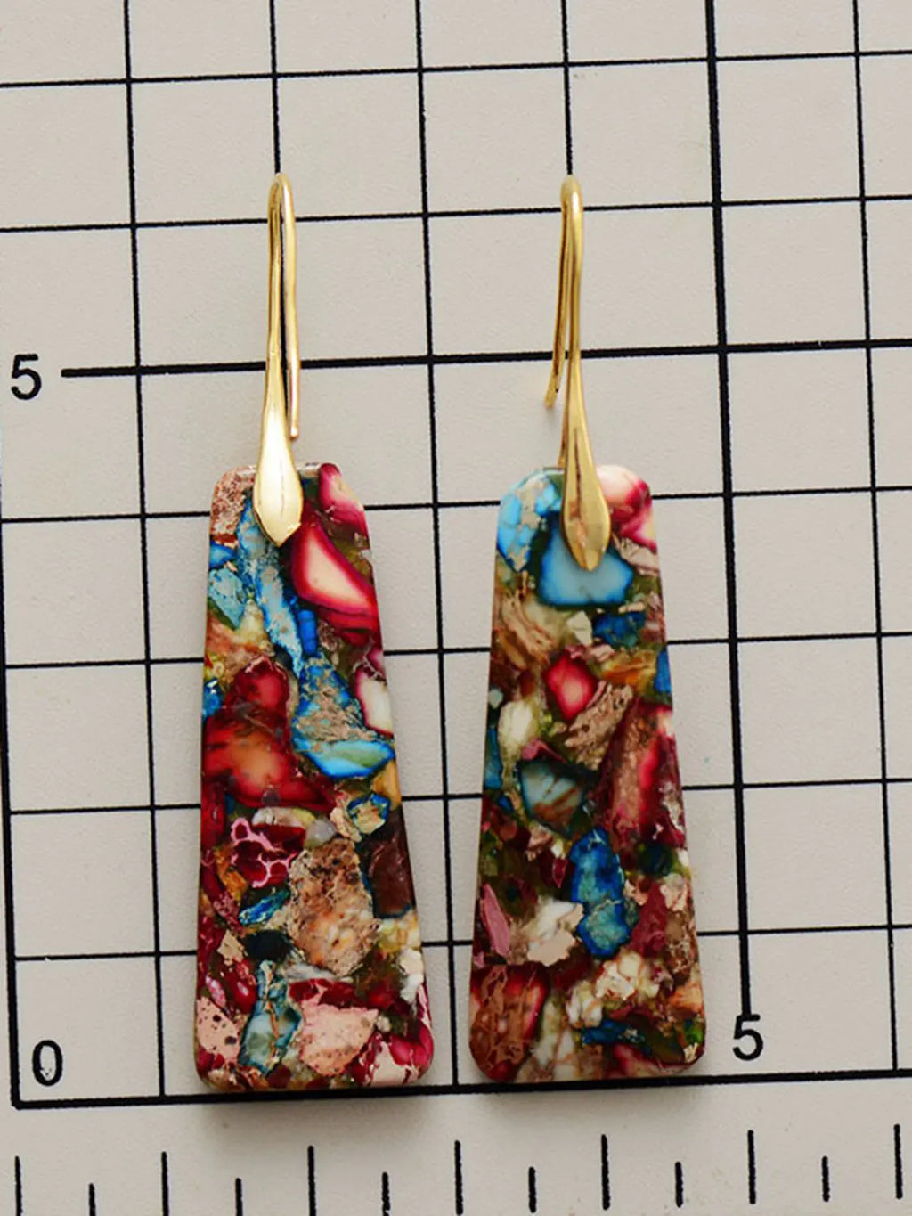 Geometrical Shape Imperial Jasper Dangle Earrings Pi-Mart