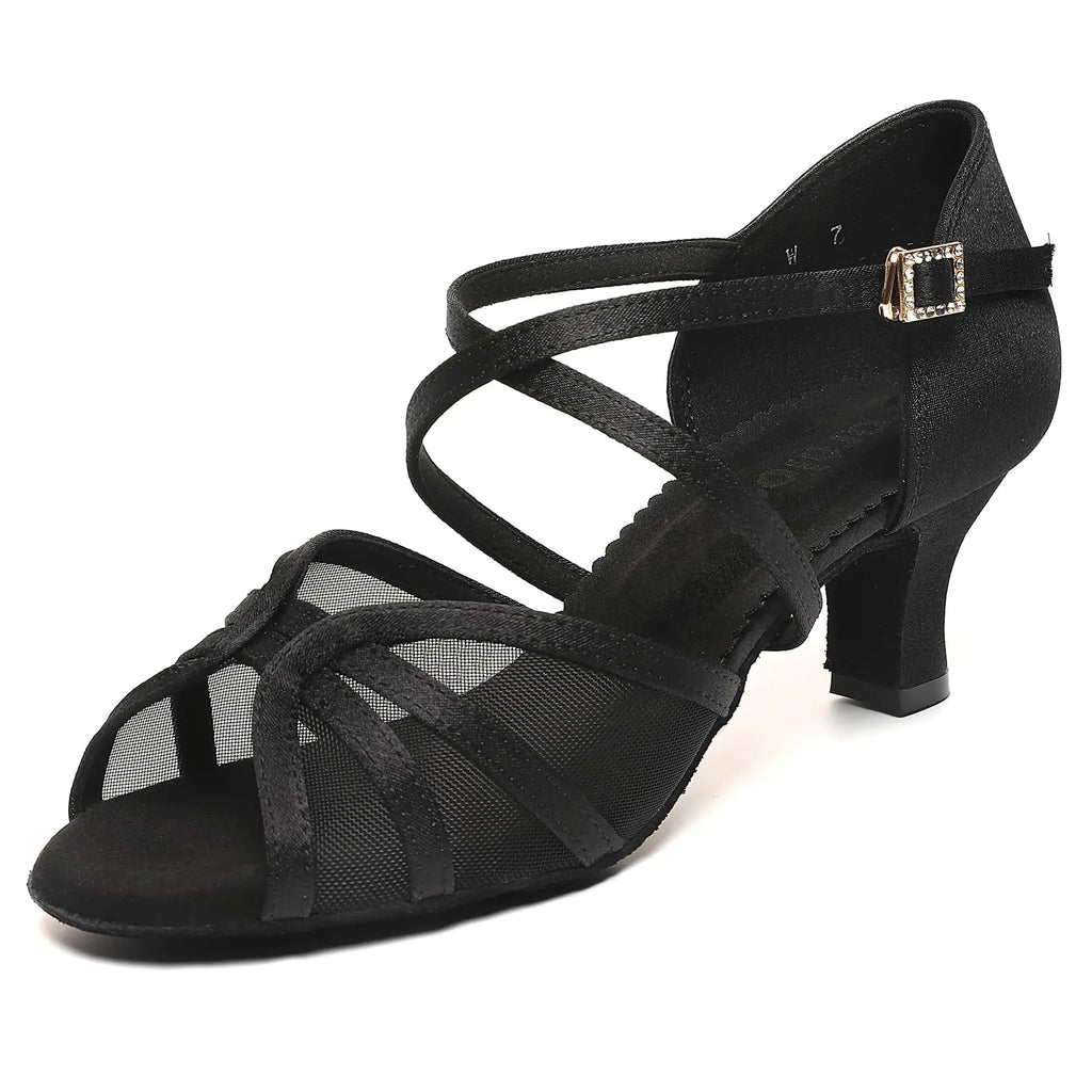 foralod Mesh Woman Latin Dance Shoes Low Heels Salsa Shoes for Women Dancing Ballroom Dance Shoes Satin Prom Shoes Black Pi-Mart