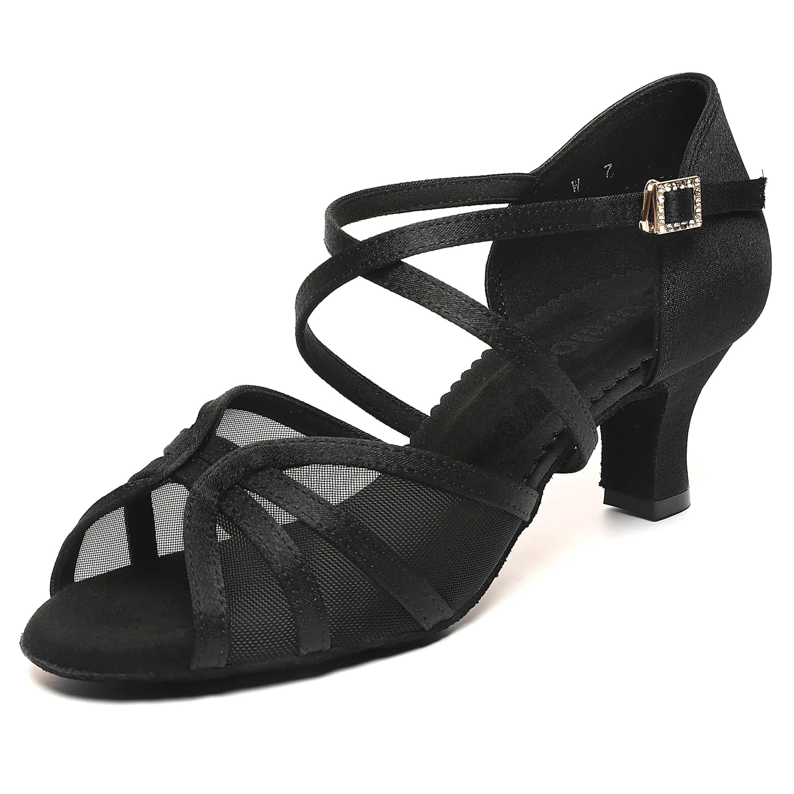 foralod Mesh Woman Latin Dance Shoes Low Heels Salsa Shoes for Women Dancing Ballroom Dance Shoes Satin Prom Shoes Black Pi-Mart
