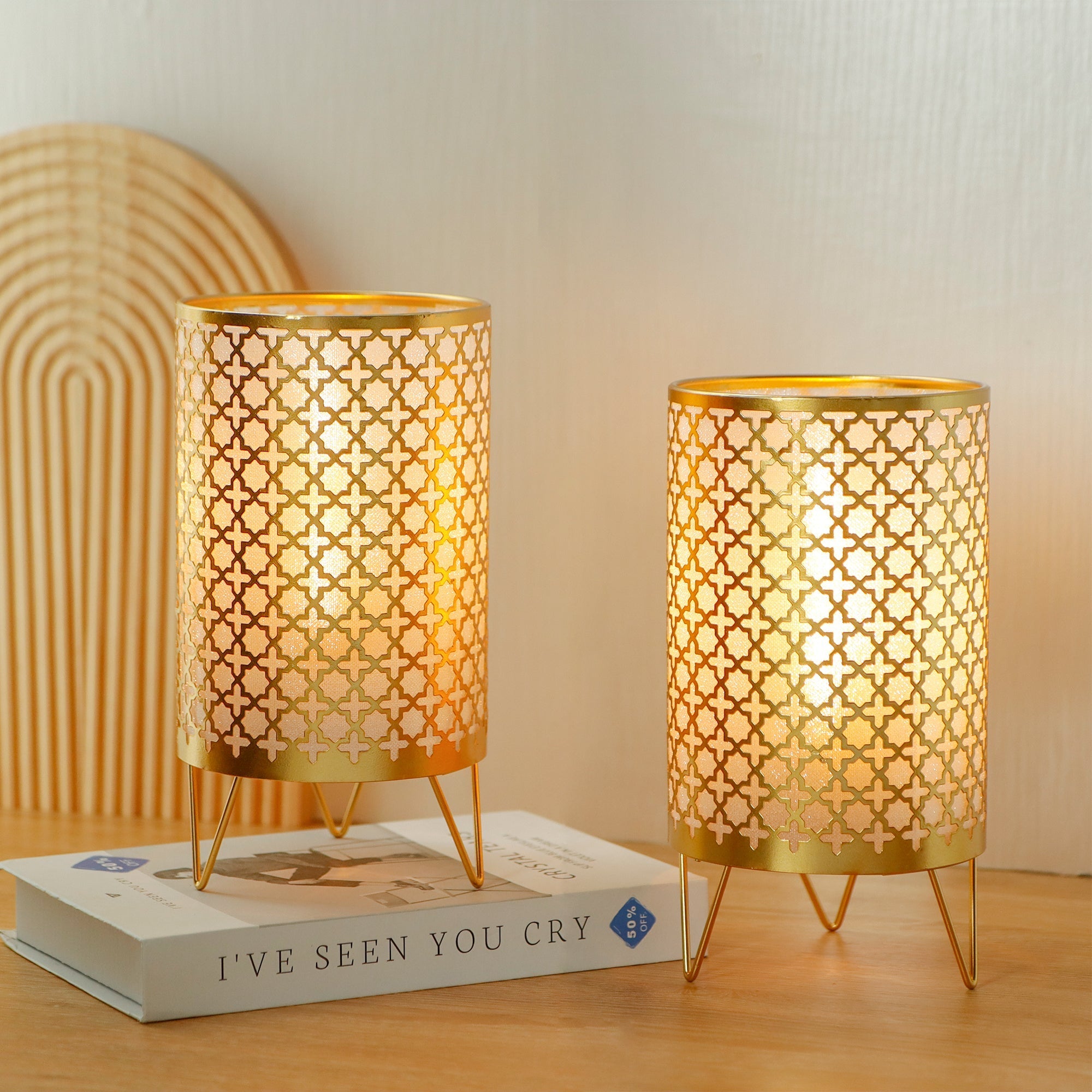 TRIROCKS Set of 2 Battery Operated Lamp 9'' High Cordless Table Lamp Battery Powered Lanterns with 6H Timer for Home Living Room Weddings Parties Patio Events Outdoors Indoors Shelf(Gold) Lootquake LLC