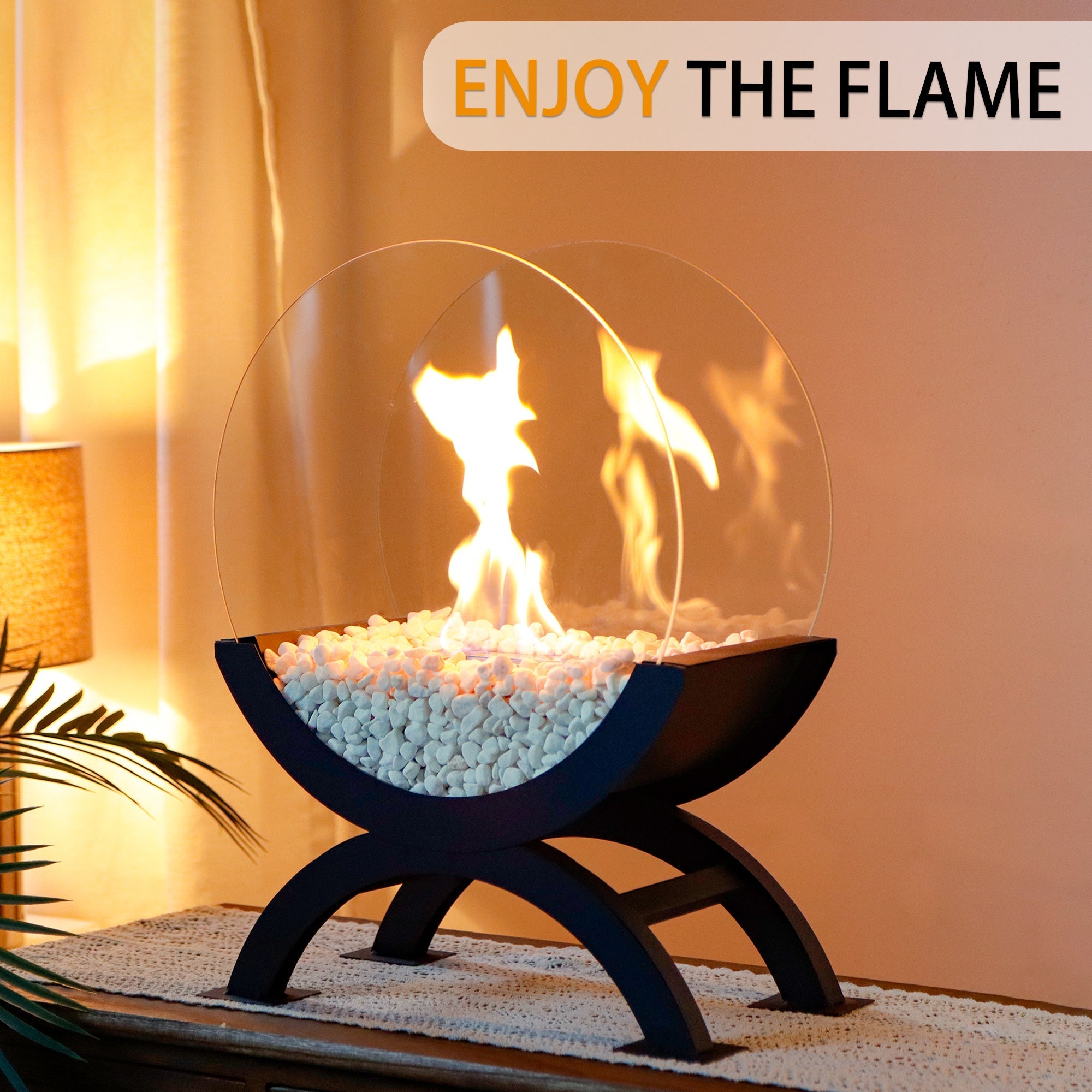 Portable Round Tabletop Fireplace 48cm H – Clean Burning Bio Ethanol, Ventless Glass Fire Bowl, Lootquake LLC