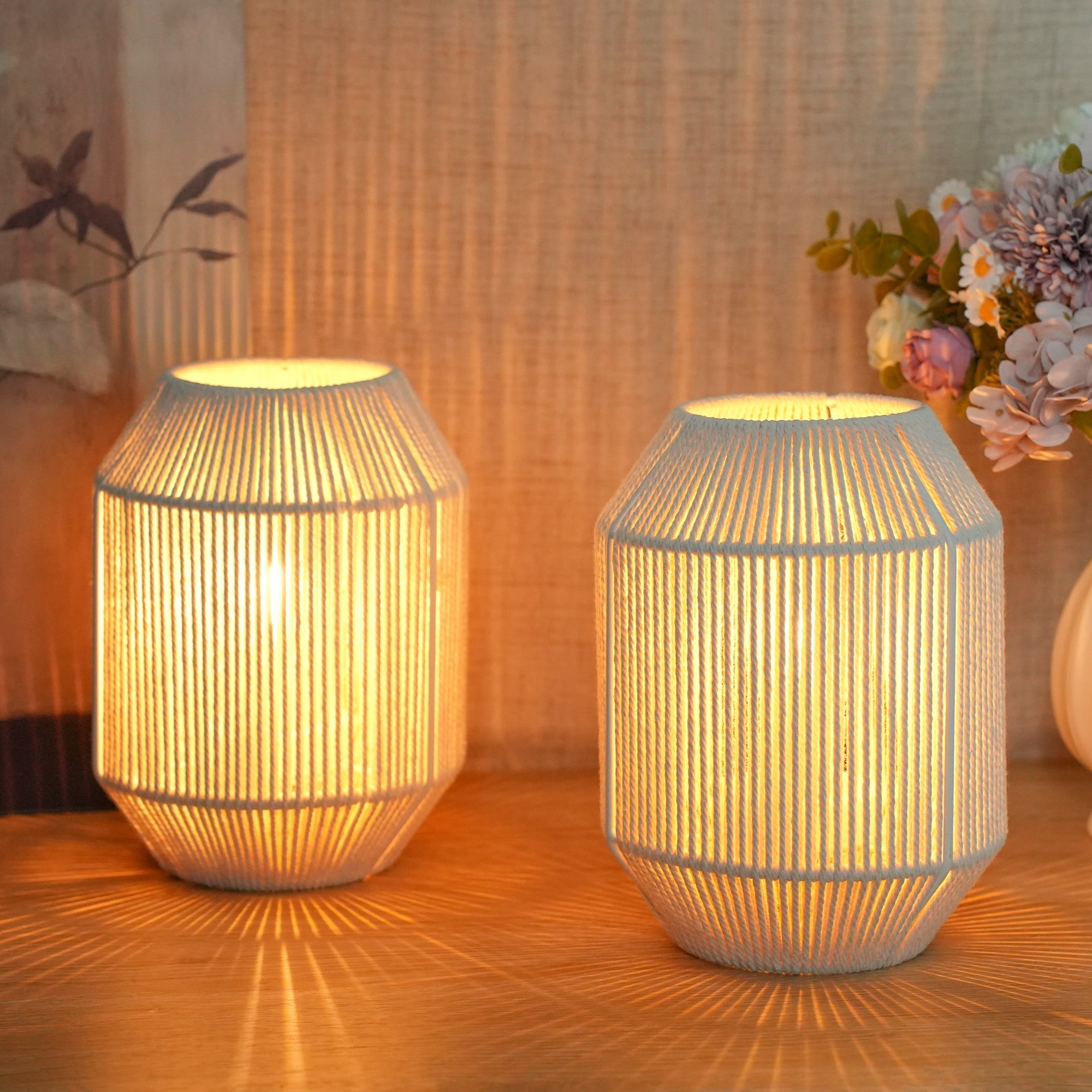 JHY DESIGN 2-Pack 8.5"H Woven Cotton Rope Table Lamps: Cordless, Battery-Powered, 6-Hr Timer Lootquake LLC