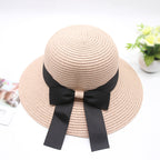 Summer Cap Black Ribbon Decorate Wavy Straw Hat For Girls Hat Kids Sun Cap Baby Beach Hats for Girls