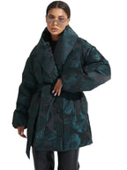 Monochrome Jacquard Down Coat in Vintage Emerald - SJB-DIAMOND ELITES