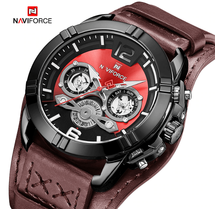 Men's Leather Waterproof Watch With Chronometers And Fluorescent Hands Excellent Design Perfect Gift - SJB-DIAMOND ELITES