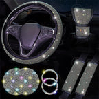 Diamond Set Leather Steering Wheel Cover Rhinestones Steering Wheel Cover With Crystal Breathable Anti-Slip Steering Wheel Protector Diamond Sparkling Car Steering Wheel Protector Vehicle Car Bling Steering Wheel Cover for Women Girls