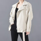 PU Faux Leather Jacket Women Loose Sashes Casual Biker Jackets Outwear Female Tops BF Style Black Leather Jacket Coat Stevvex