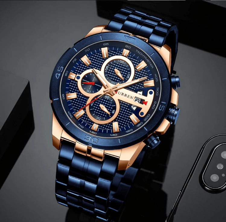 Men's Waterproof  Watch With Chronometers Day View And Fluorescent Hands Unique  Luxury Design  Perfect Gift Stevvex