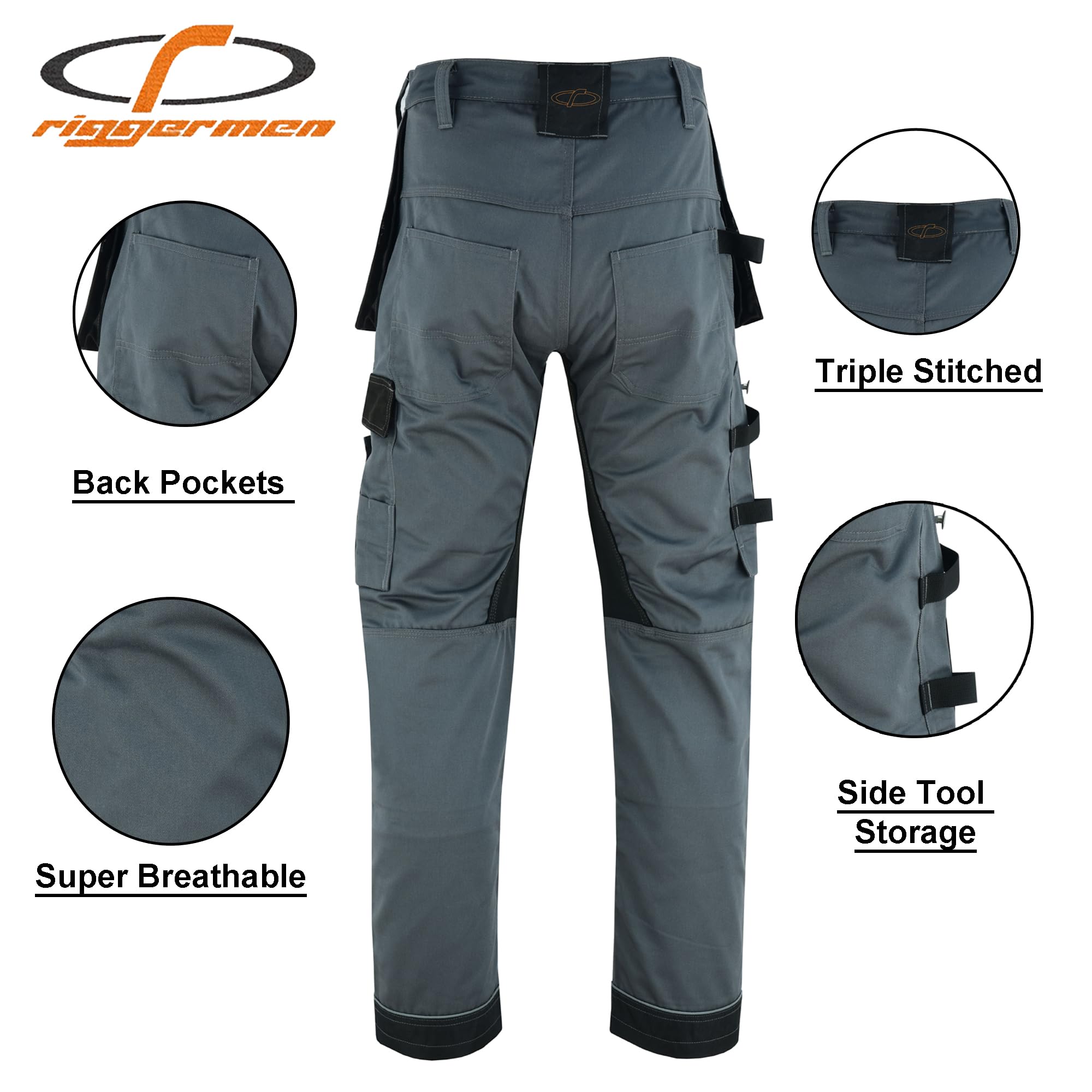Riggermen Mens Work Pants Lightweight Cargo Tactical Trouser with Holster Pockets Relaxed Fit Safety Pants for Construction MRX Products