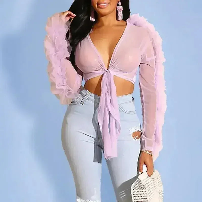 Black gothic style woven crop top women Sexy transparent club - SJB-DIAMOND ELITES