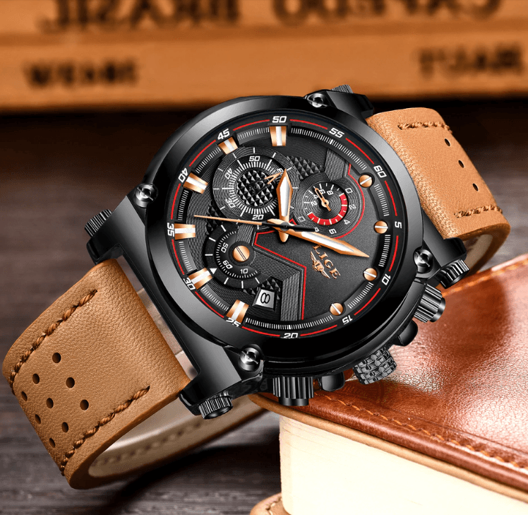 Men's Waterproof Modern Watch With Leather Belts, Stainless Steel Case Excellent Look Perfect Gift Stevvex