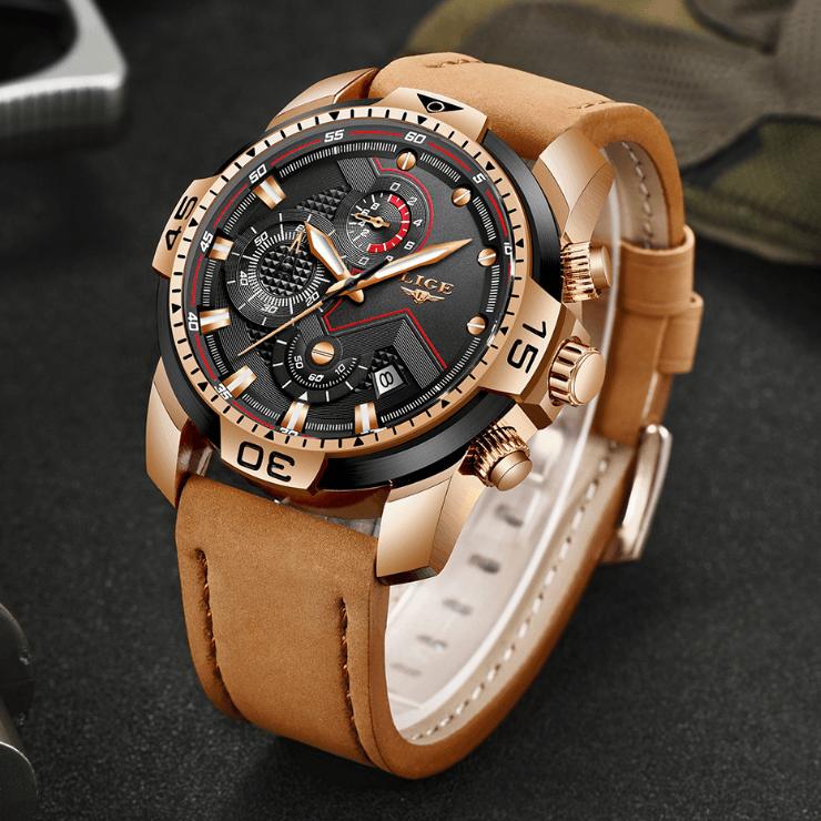 Men's Elegant Waterproof  Watch With Leather Straps   Business Style Watches Unique Design Perfect Gift For Your Man Stevvex