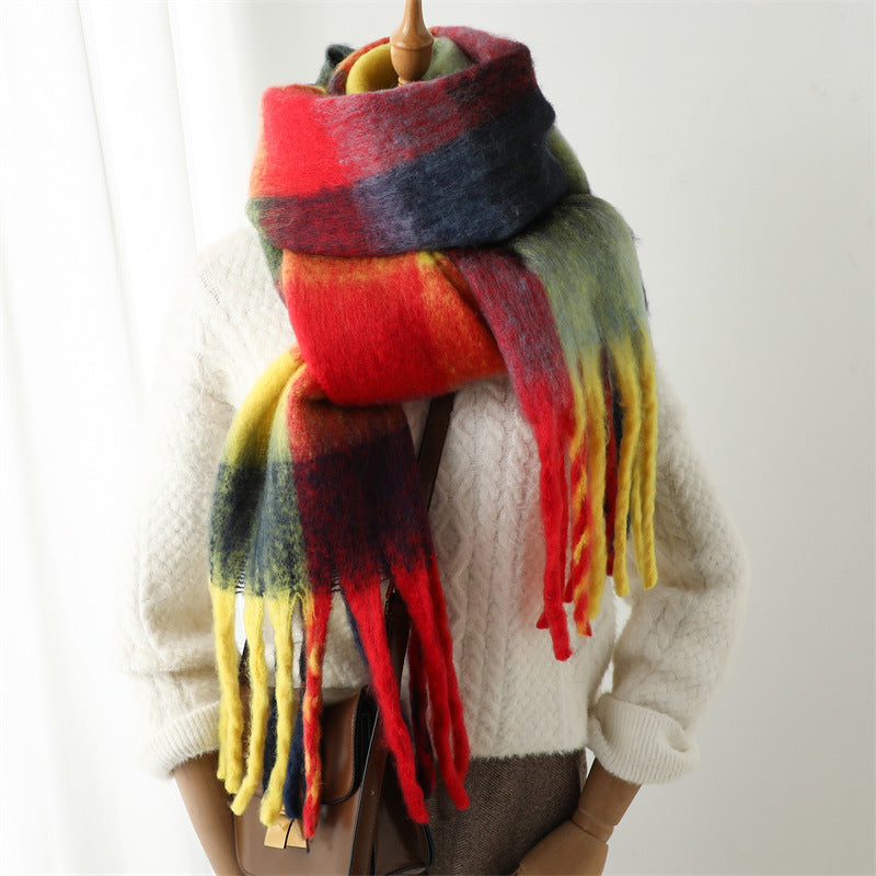New Luxury Winter Soft Head Wraps Plaid Scarf Shawls Cashmere  Warm Cashmere Scarves Rainbow For Women Stevvex