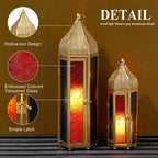 Set of 2 Decorative Ramadan Candle Lanterns - Metal, Tempered Glass, Hanging Tealight, Moroccan Style, Indoor/Outdoor Party Decor Lootquake LLC