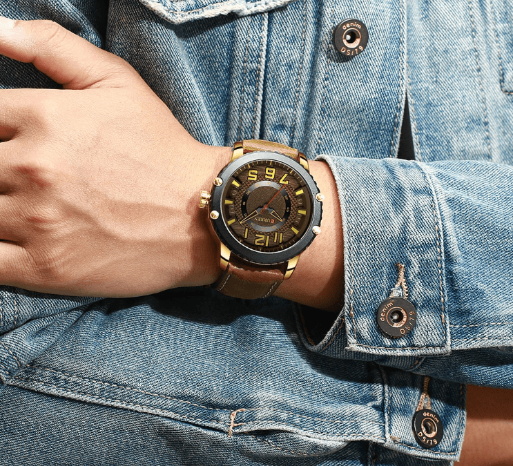 Men's Waterproof  Sport Watch With Leather  Belts  And Large Numbers Details Unique Design Perfect Gift Stevvex