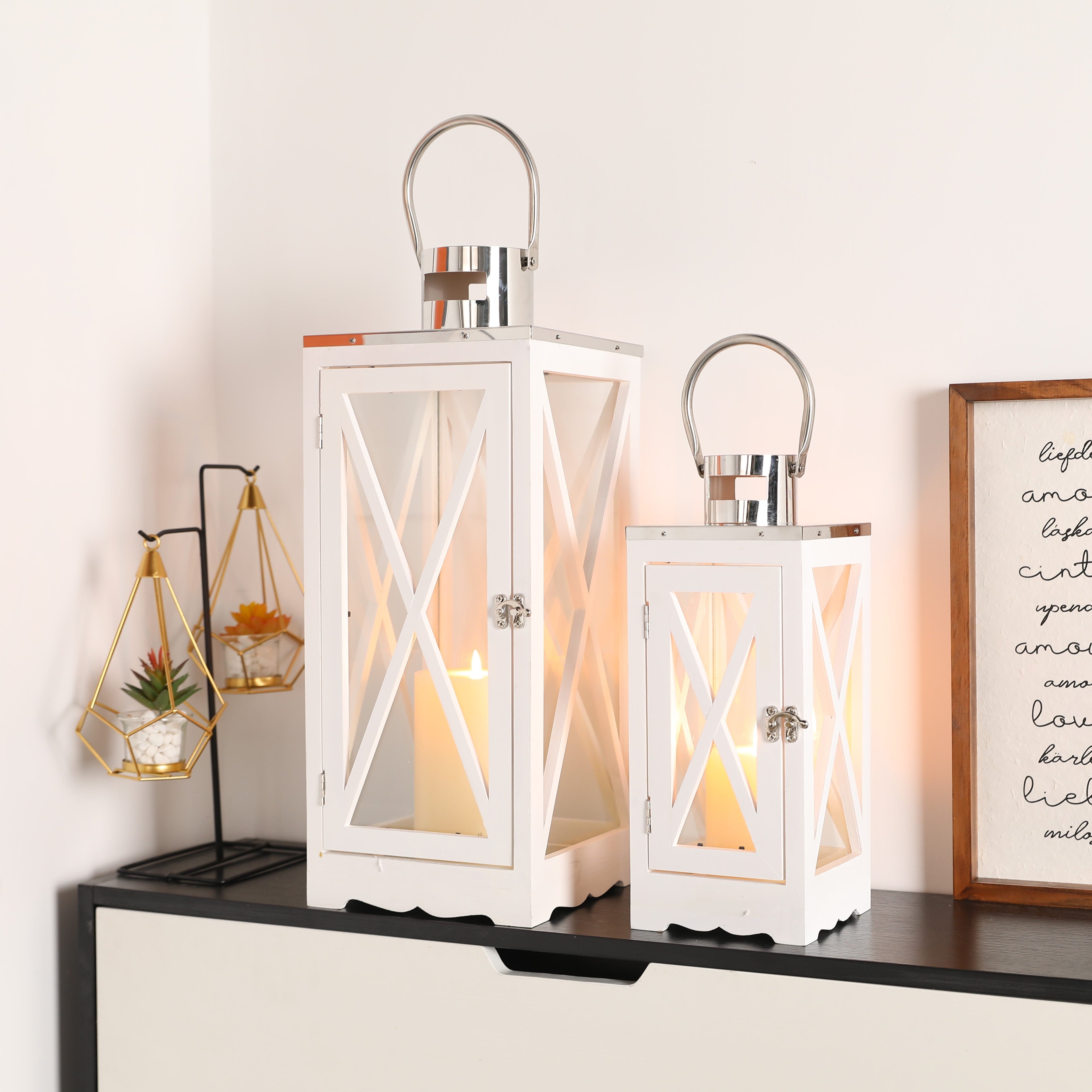 17.5''&24.5'' H Metal Decorative Candle Holders Rustic Hanging Lantern(Set of 2) Lootquake LLC