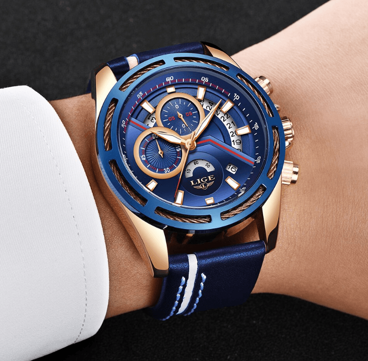 Men's Waterproof Sports  Watch With Leather Belts, Chronometers Day View Fluorescent Pointers Unique Design Perfect Gift Stevvex