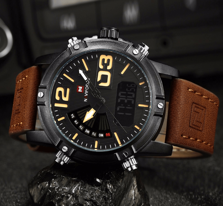 Men's Multifunction Digital Analog Waterproof Watch With Alarm And Automatic Time Zones Unique Design Excellent Gift - SJB-DIAMOND ELITES