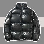 Men's Glossy Stand-up Collar Solid Color Cotton Jacket