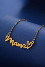 Gold Mama Necklace - Heart Pendant w/ Engraving - Adjustable Chain