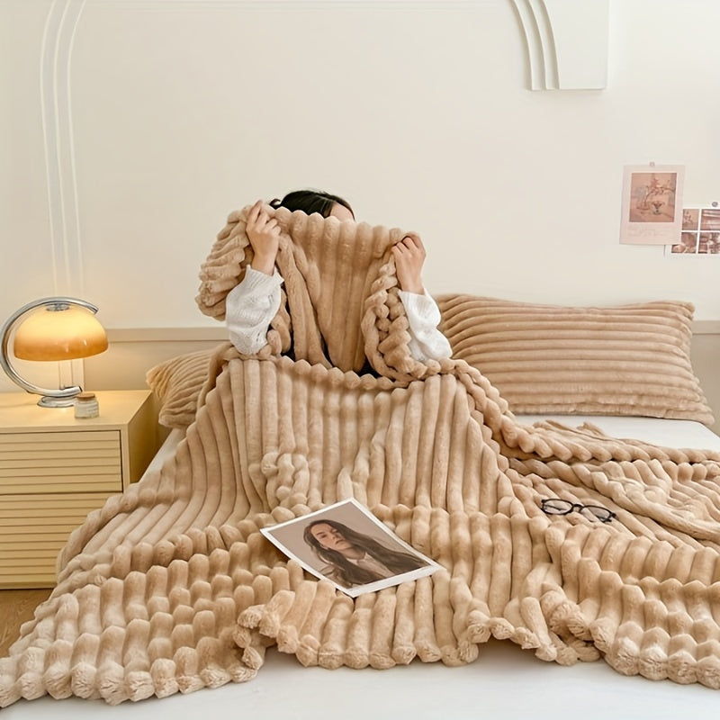 1pc Cozy Double-Sided 3D Rabbit Hair Blanket - Soft, Warm, and Fuzzy for Snuggling Up - Perfect for Office, Outdoor Camping, Sofa, and Gift Giving Lootquake LLC