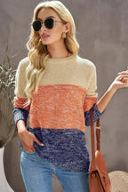 Color Block Round Neck Long Sleeve Sweater - SJB-DIAMOND ELITES