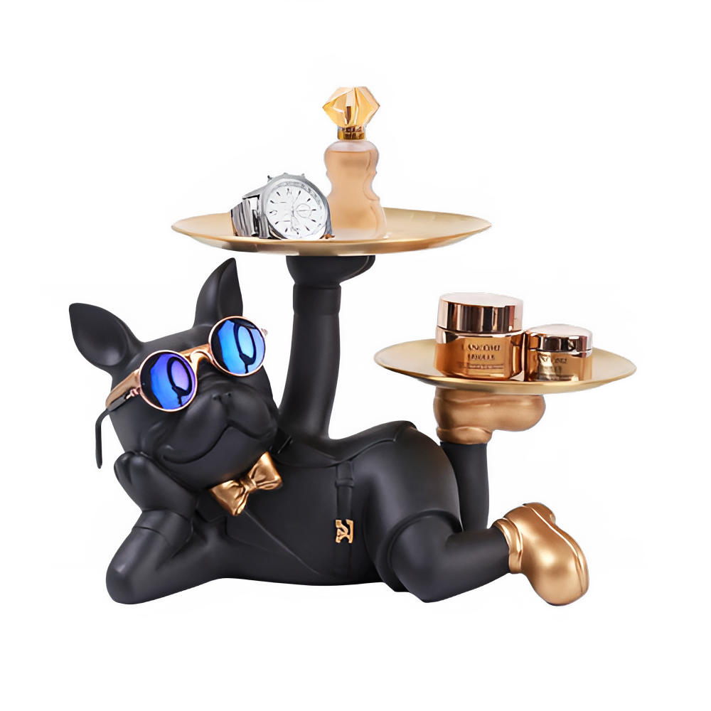 Resin Bulldog Desktop Storage Statue Animal Sculpture Dining Table Decor Multi Functional Office Home Decoration Tray Decor Pi-Mart