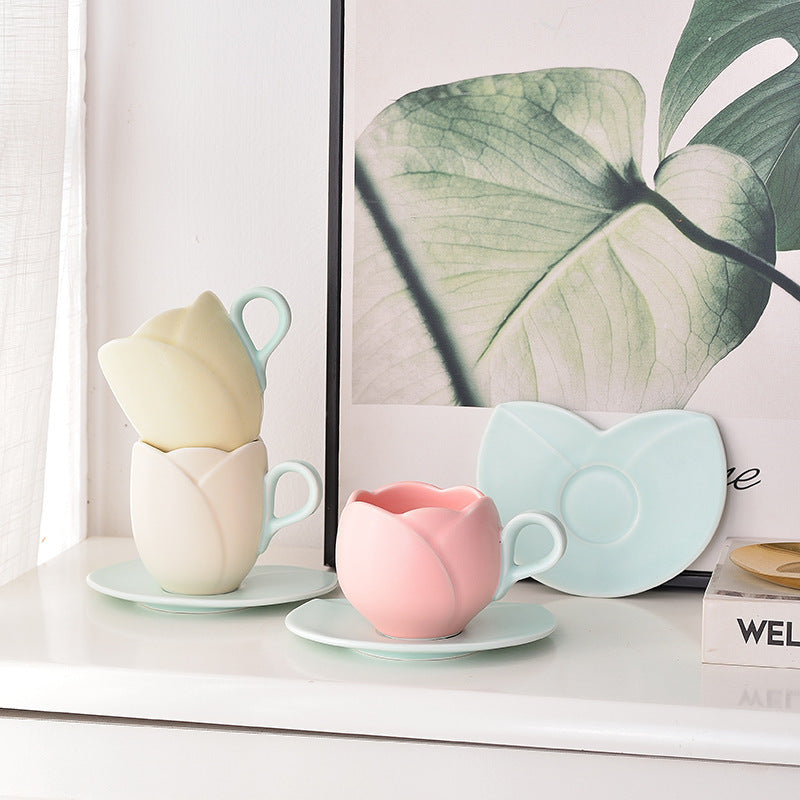 Ins Retro Tulip Coffee Cup And Saucer Set Pi-Mart