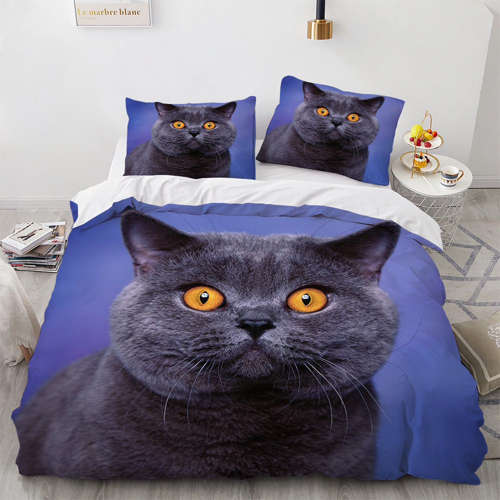 White Cute Cat Bedding Set Girl Ladies Bedroom Comfort Duvet Cover Pi-Mart