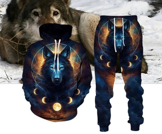 Digital Wolf Pattern Hoodie Sweater Pants Suit For Men And Women Lootquake LLC