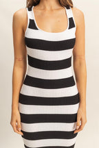 Striped Scoop Neck Wide Strap Knit Dress For Women –Casual, Stylish and Comfortable Knit Dress with Classic Stripes