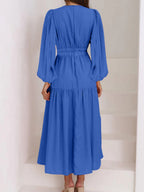 Lightweight Deep V-Neck Balloon Sleeve Maxi Dress Elegant & Flowing Silhouette Unique Dress