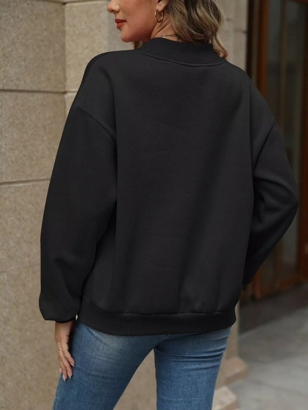 V-Neck Solid Color Casual Sweatshirt THRIXINE