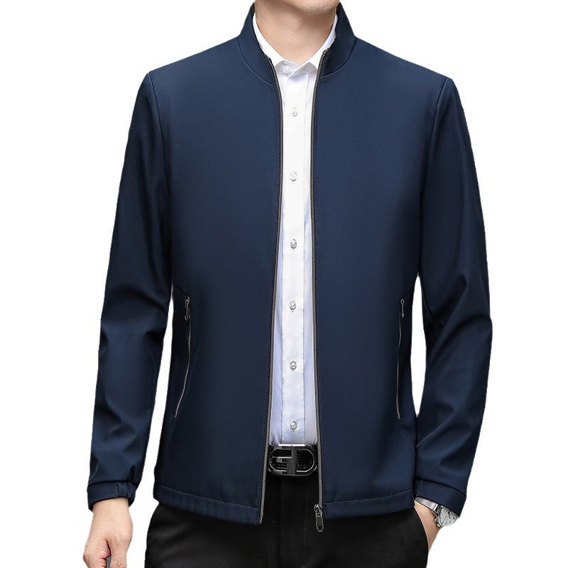 Men's Stand Collar Casual Jacket - Lightweight Middle-Aged Outerwear (Blue/Black/Brown, Sizes 170-195cm) Pi-Mart
