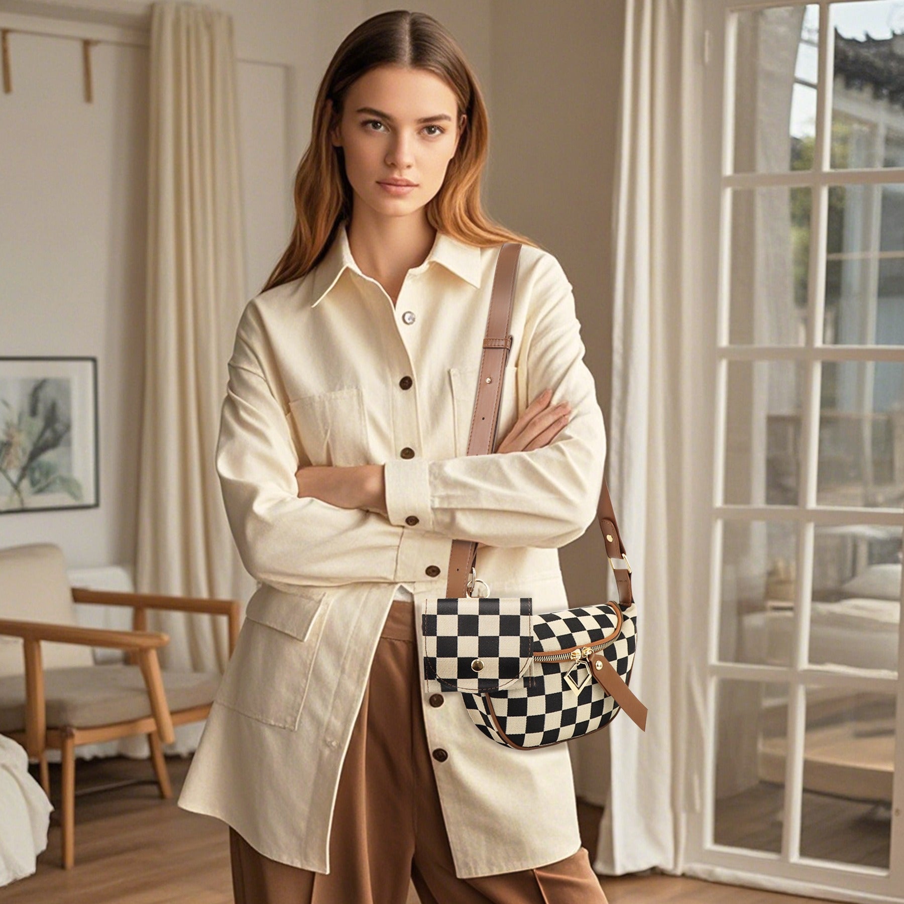 Small Crossbody Versatile Checkerboard Chest Bag – Fashion Plaid Waist Bag, Stylish Messenger Bag & Fanny Pack for Everyday Use - SJB-DIAMOND ELITES
