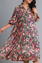 Full Size Printed Satin Midi Dress Plus Size Beautiful Women Dress Unique Design Dress Stevvex