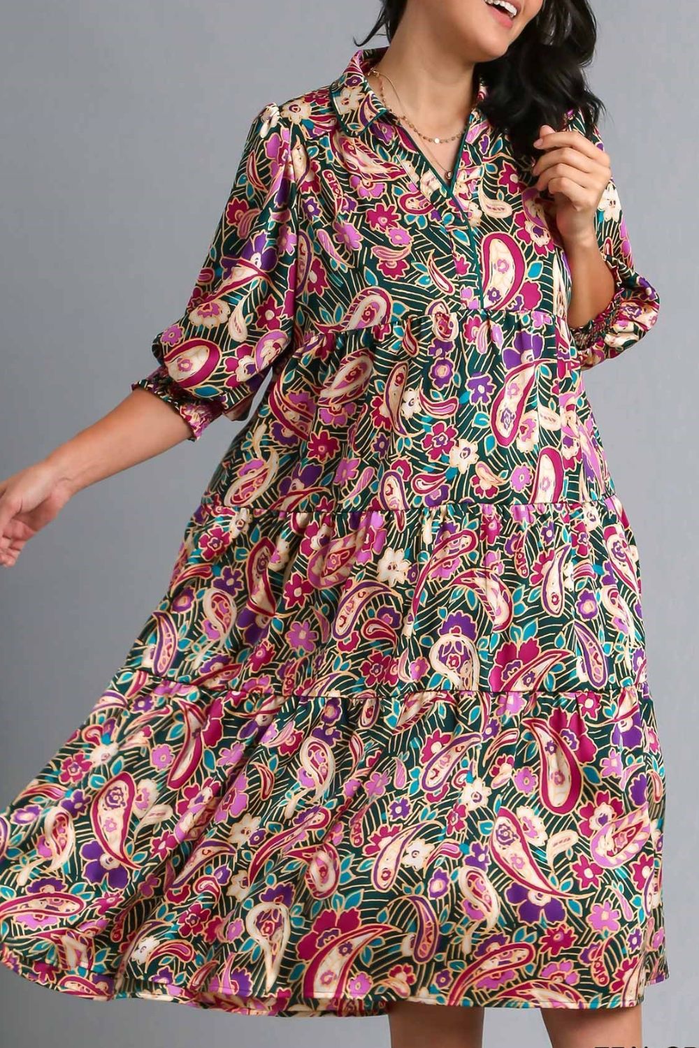 Full Size Printed Satin Midi Dress Plus Size Beautiful Women Dress Unique Design Dress Stevvex