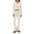 2pcs Knitted Hooded Suits Women's Long-sleeved Cardigan And High Waisted Trousers Clothing Pi-Mart